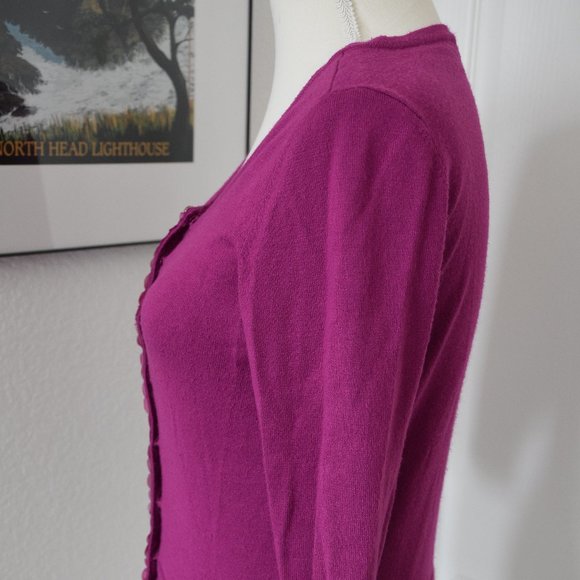 WHBM Magenta Fuchsia Sweater Cardigan with Scallop Trim and Chrome Snap Buttons - Picture 8 of 11